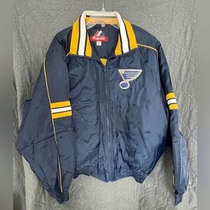 STL BLUES Majestic Blue and Gold Men's Bomber Jacket- size XL